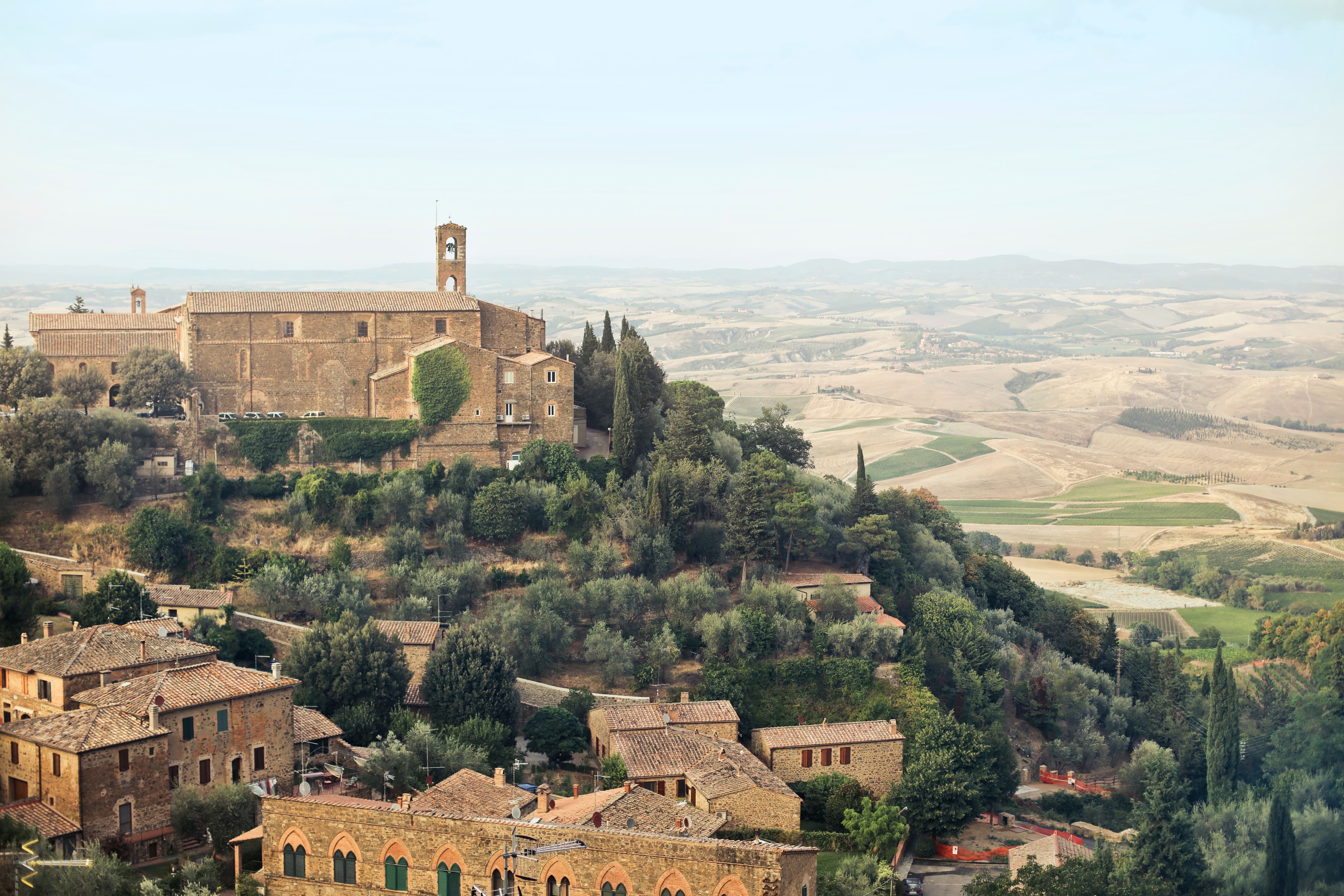 Historic buildings and rolling countryside around Volterra